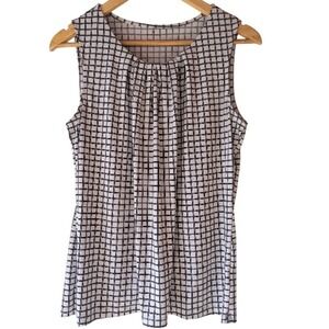 Worthington‎ Womens Tank Top Large Blouse Grid Check Pleated Neck Sleeveless